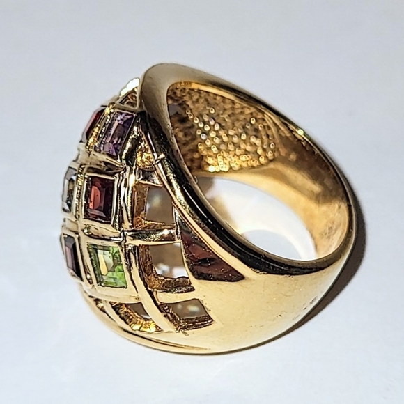 925 VERMEIL DOME RING - MULTI-COLORED RAINBOW STONES - SZ 10 - Picture 4 of 10